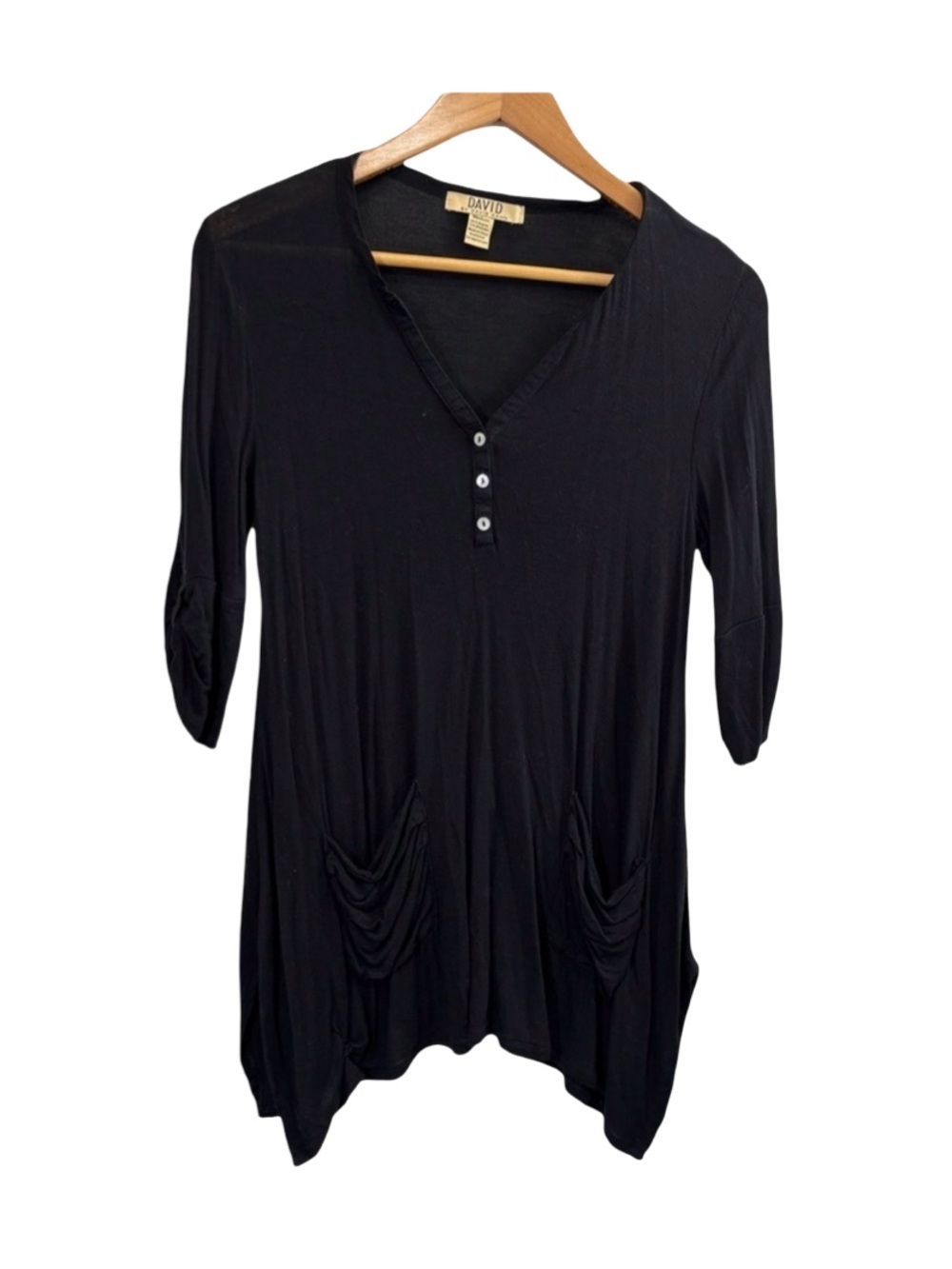 David Kahn Black Asymmetrical Tunic with 3/4 Sleeves
